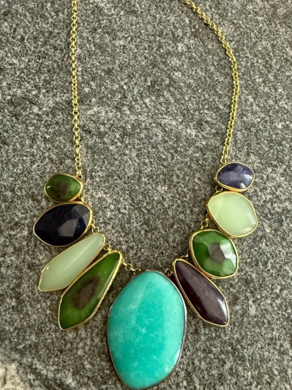 Stella & dot Mixed Gemstone Statement Necklace in Teal, Green & Purple